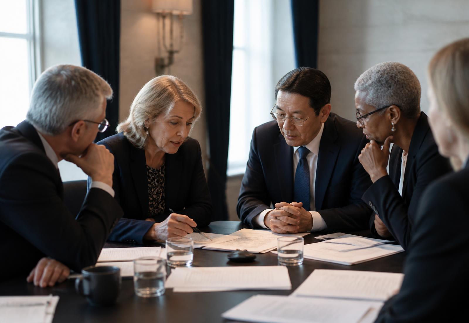 Senior executives reviewing governance documents